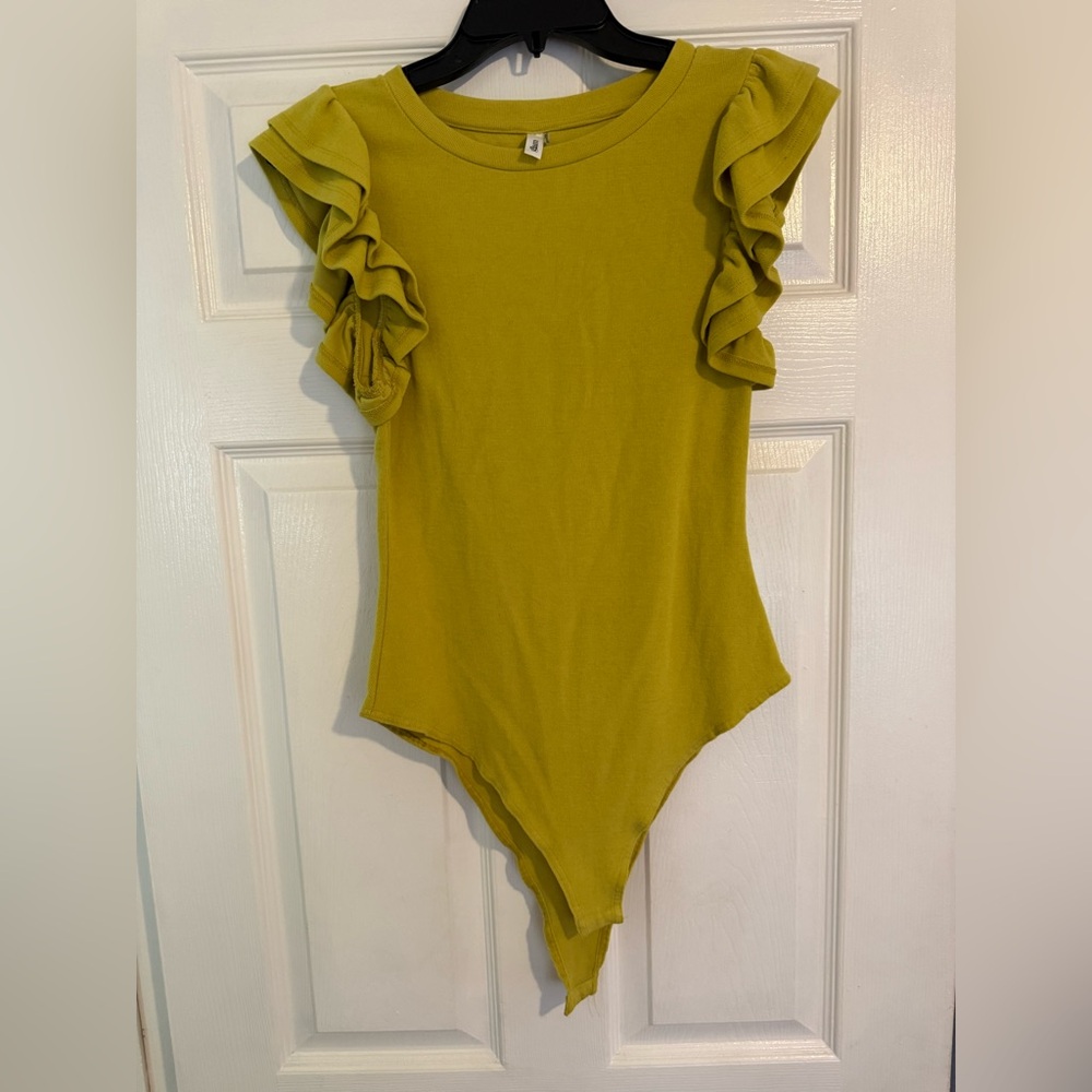 Glam Ruffled Sleeve Bodysuit in Mustard Yellow